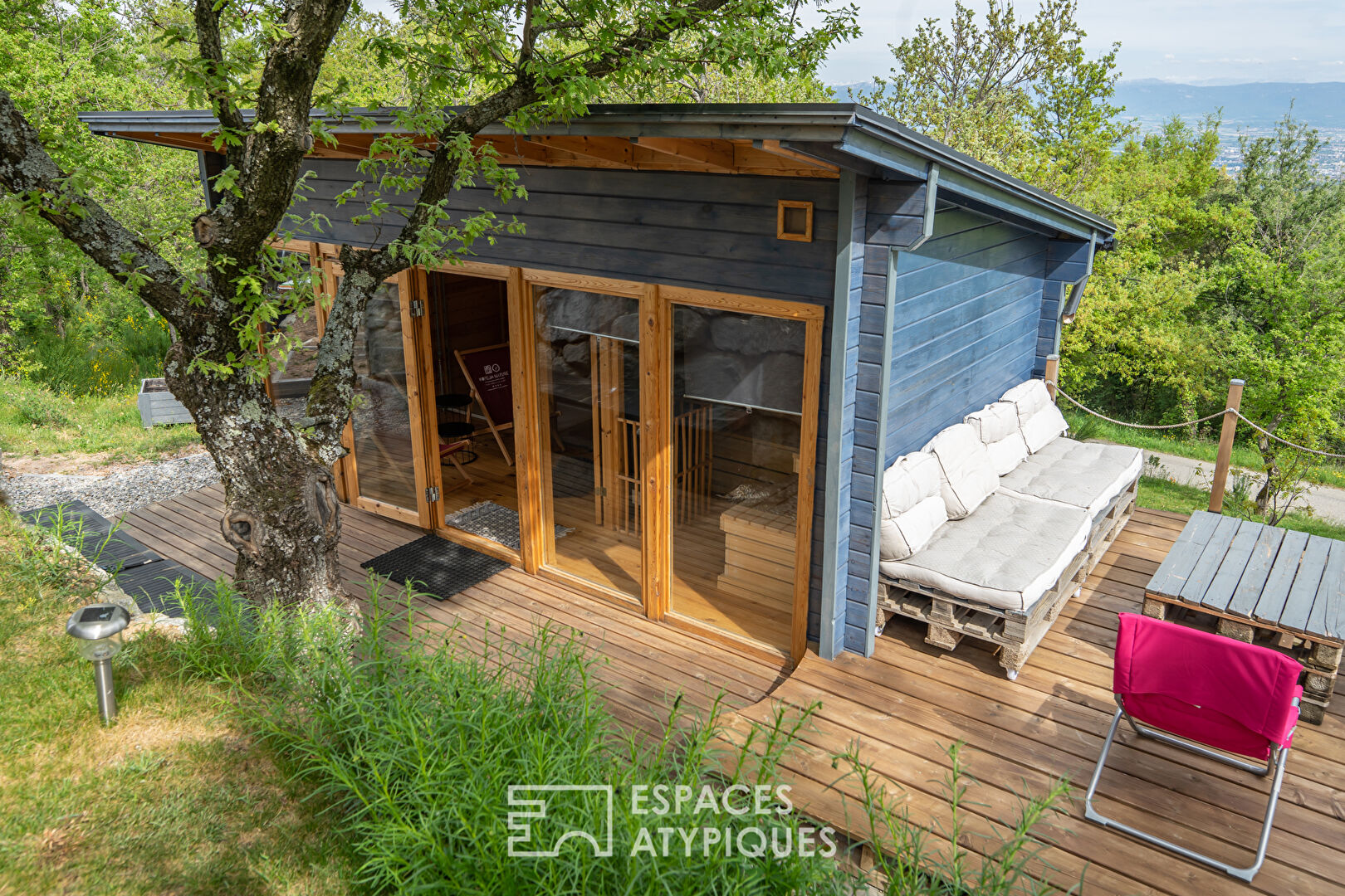 Contemporary wooden house with view