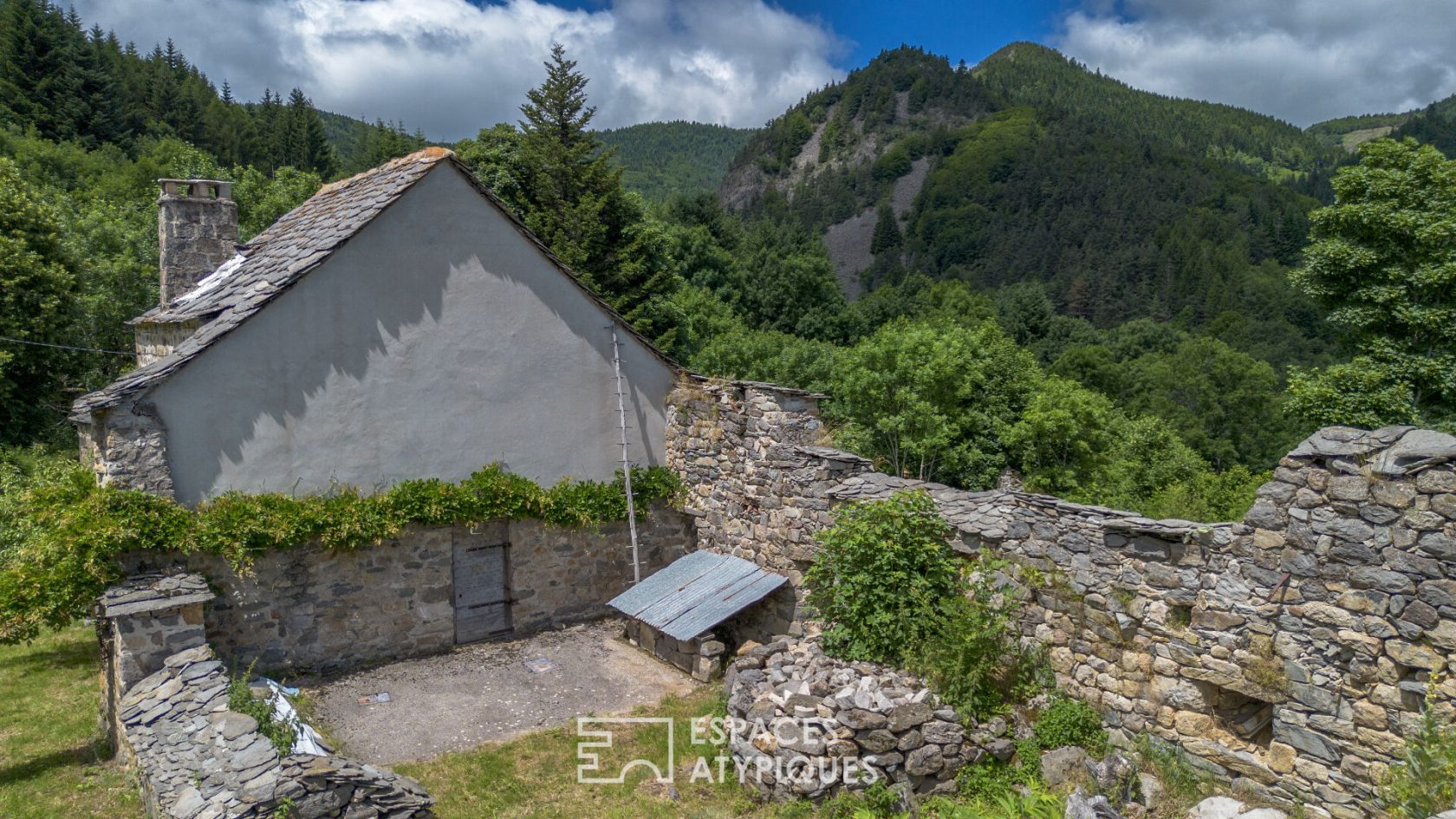 Typical old farmhouse in the Ardèche mountains at the foot of Mont Gerbier
