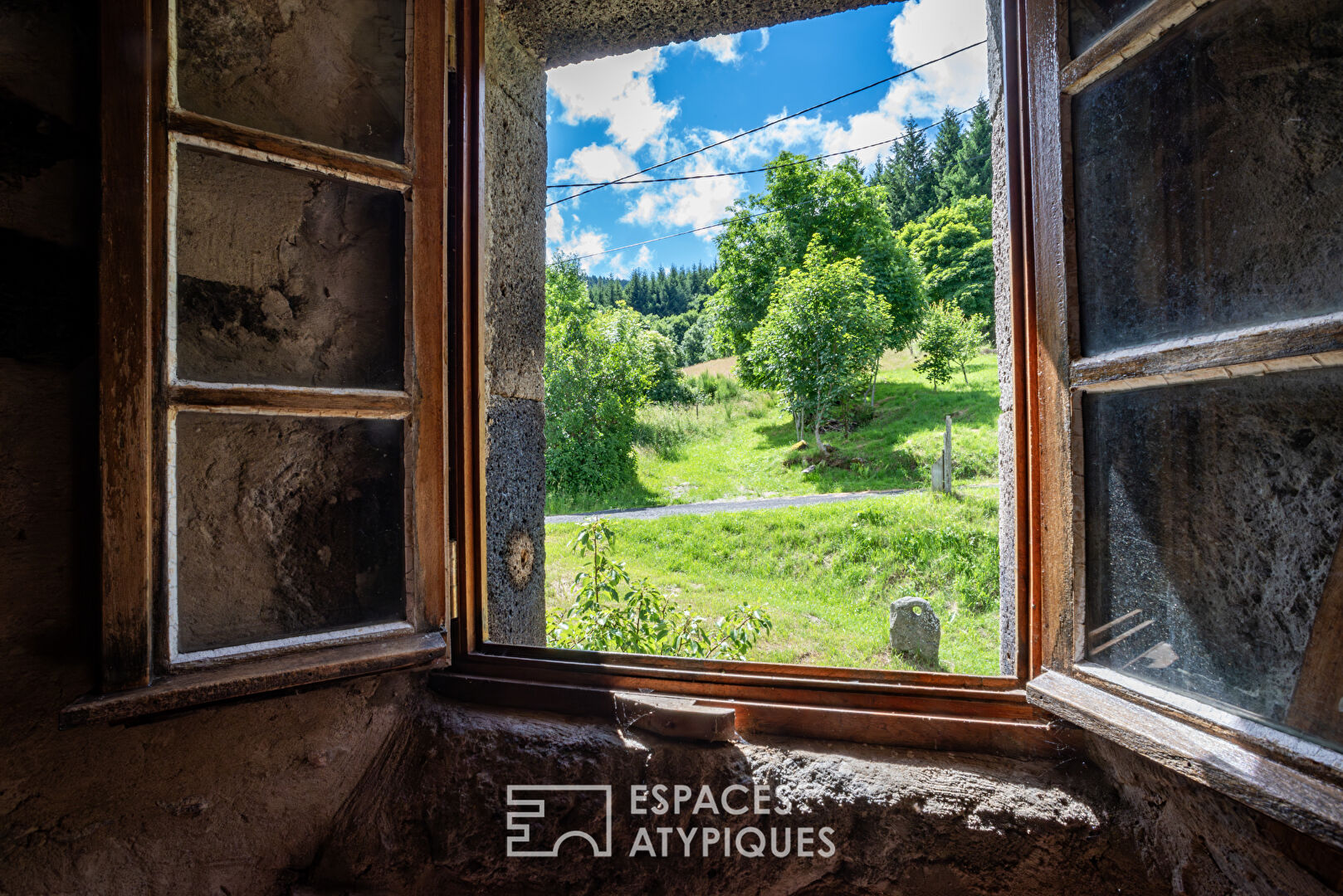 Typical old farmhouse in the Ardèche mountains at the foot of Mont Gerbier