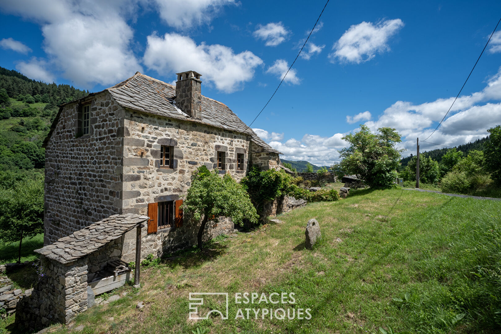 Typical old farmhouse in the Ardèche mountains at the foot of Mont Gerbier