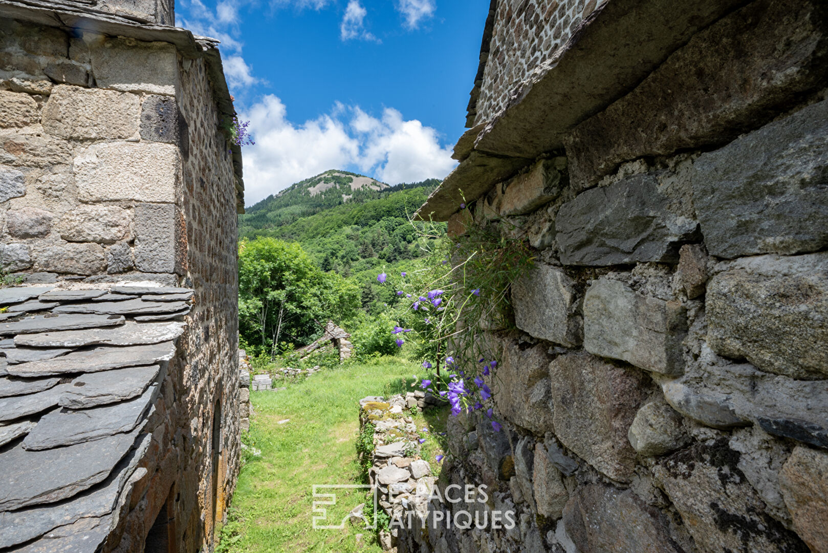 Typical old farmhouse in the Ardèche mountains at the foot of Mont Gerbier