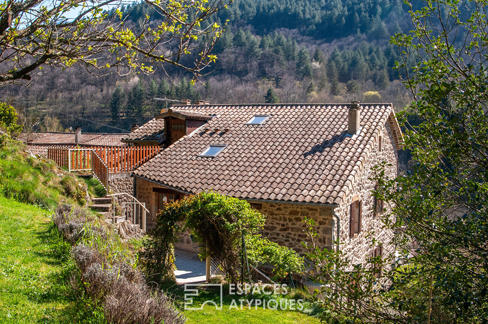 Stone house with view, fruit orchard and gîte in Antraigues-sur-Volane