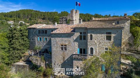 Château rénové avec chambres d&rsquo;hôtes, jardins en terrasses et vaste vue dominante