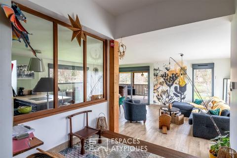 Contemporary wooden house with a cubic design