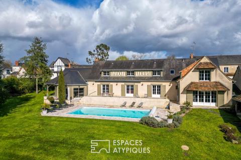 Longère rénovée avec piscine en bord de Sarthe entre Le Mans et Angers