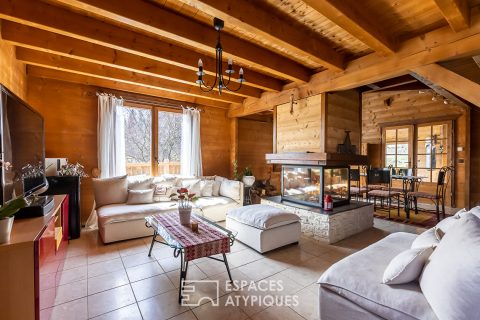 The real log cabin with its indoor swimming pool