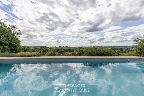 House with its swimming pool and its breathtaking view of the Arboisian vineyard