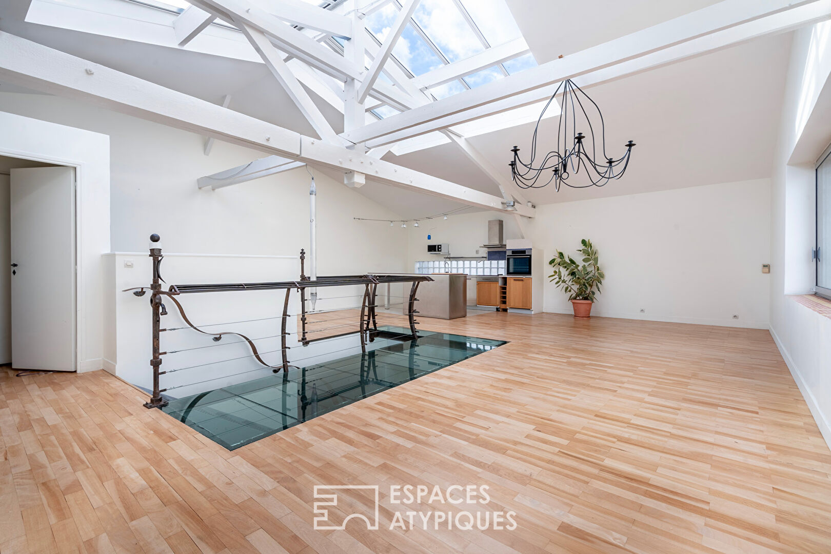 Duplex lumineux sous verrière à la lisière de Paris