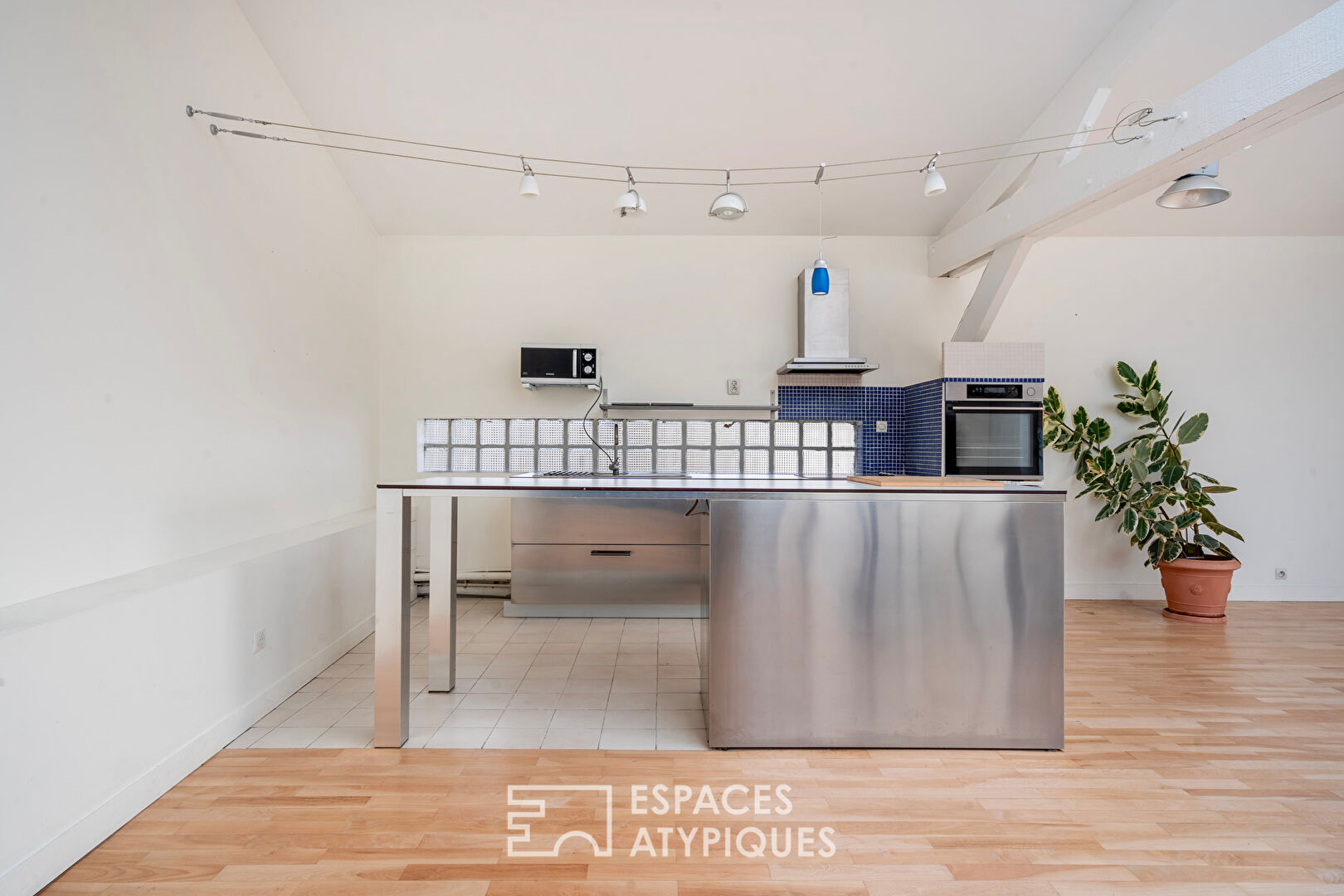 Duplex lumineux sous verrière à la lisière de Paris