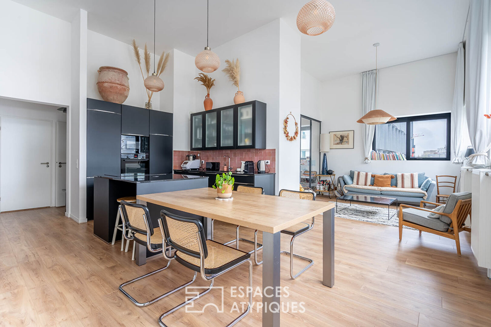 Contemporary loft with cathedral living room