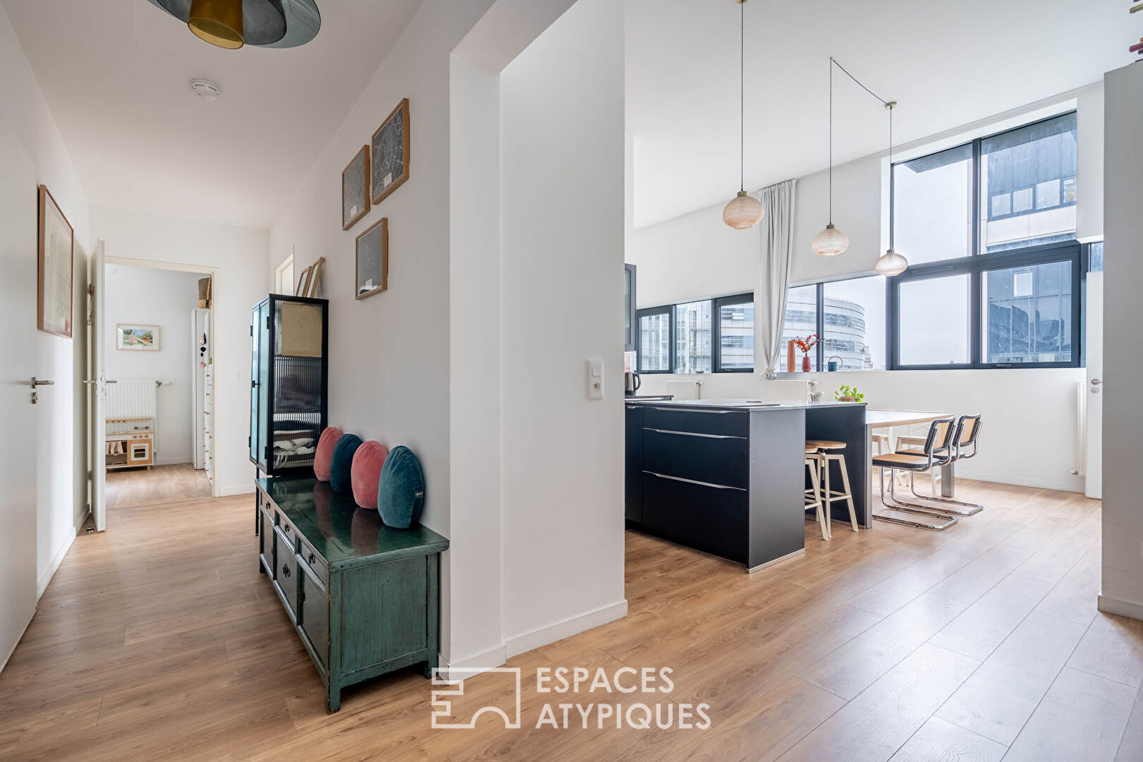 Contemporary loft with cathedral living room