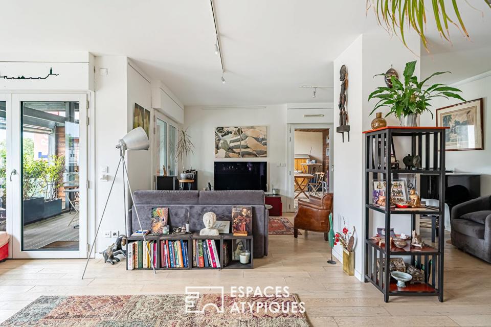 Appartement avec multiples terrasses face à la Seine et l'île Saint-Germain