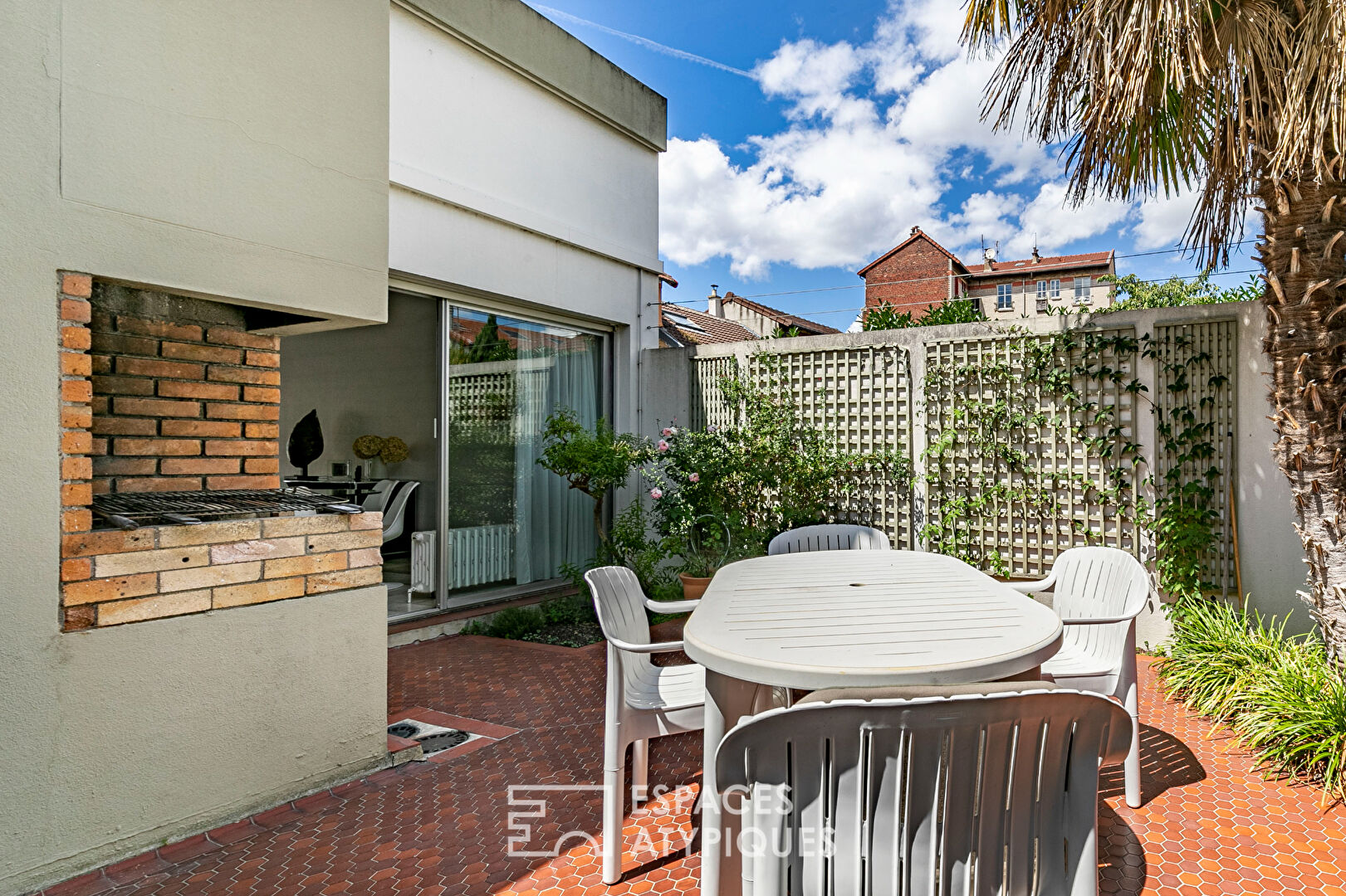 Architect house with patio and garden