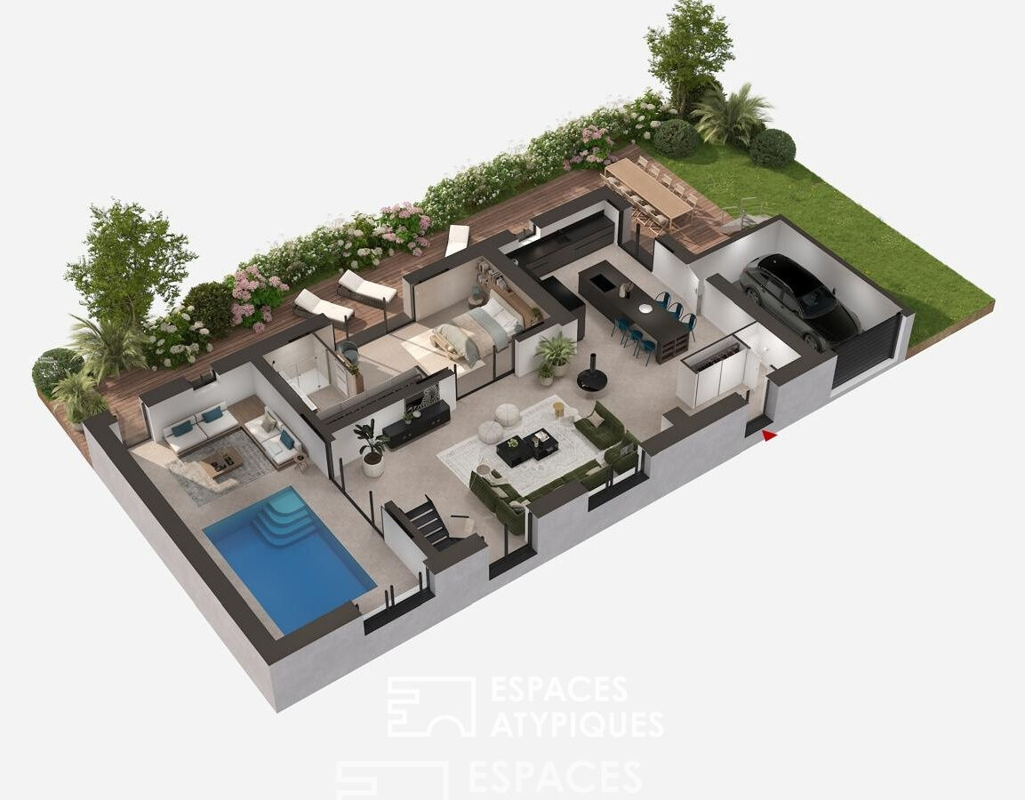 Contemporary loft facing the Blavet with swimming pool and roof terrace