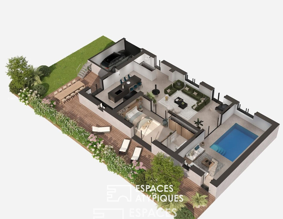 Contemporary loft facing the Blavet with swimming pool and roof terrace