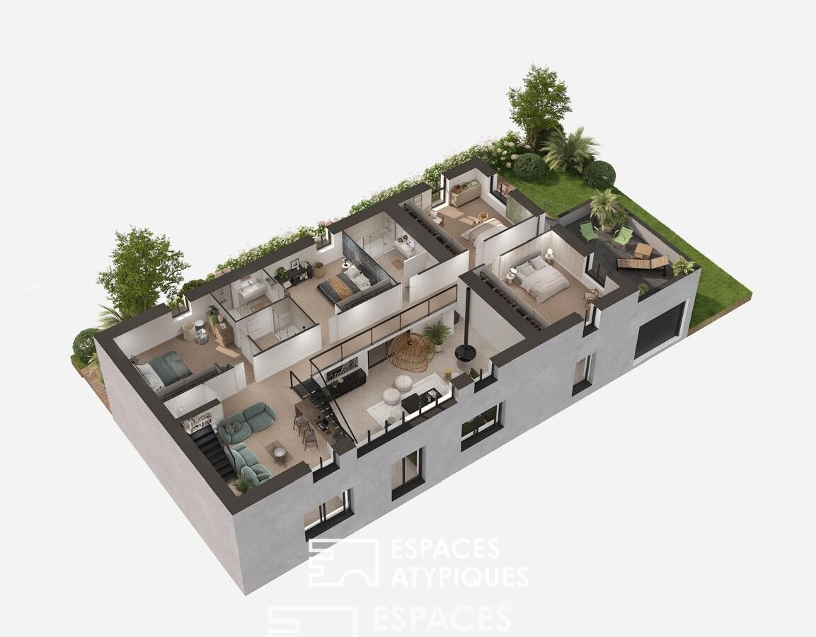 Contemporary loft facing the Blavet with swimming pool and roof terrace