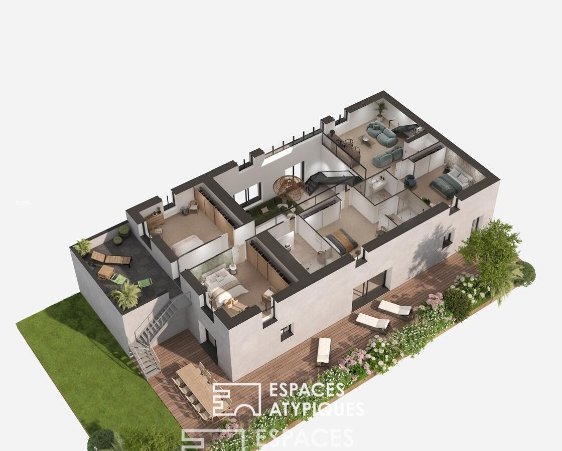 Contemporary loft facing the Blavet with swimming pool and roof terrace