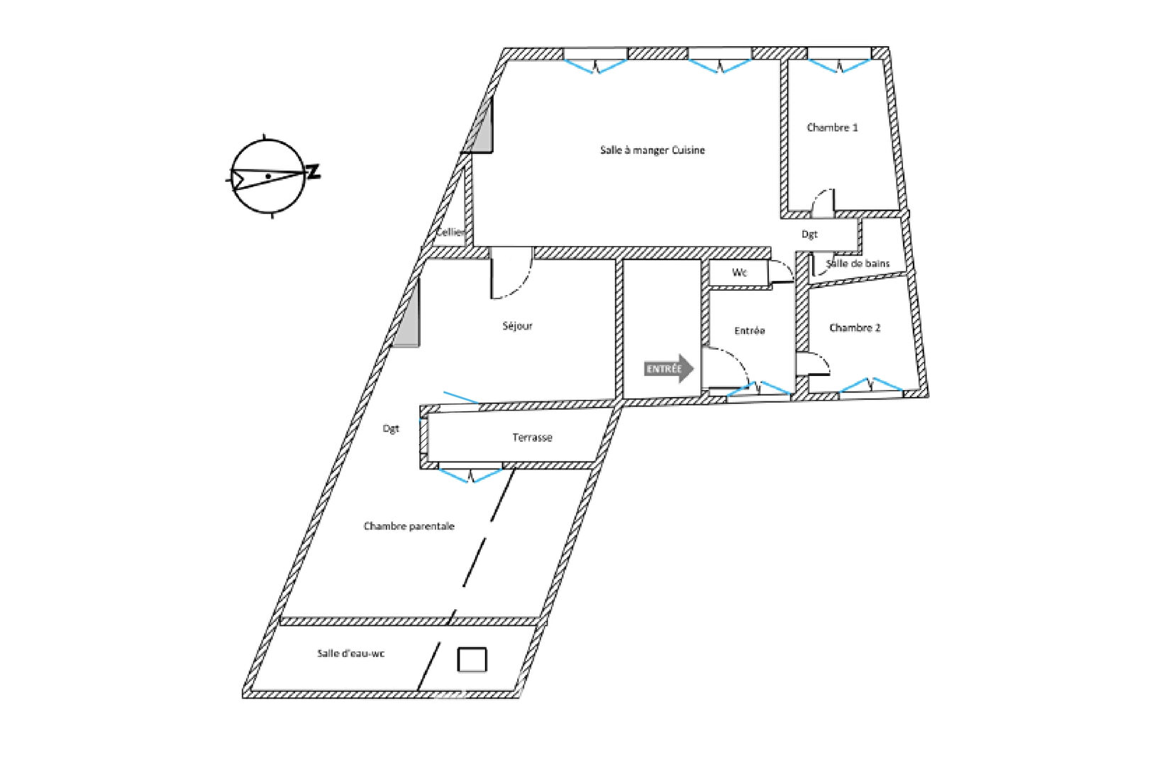 Appartement traversant avec terrasse