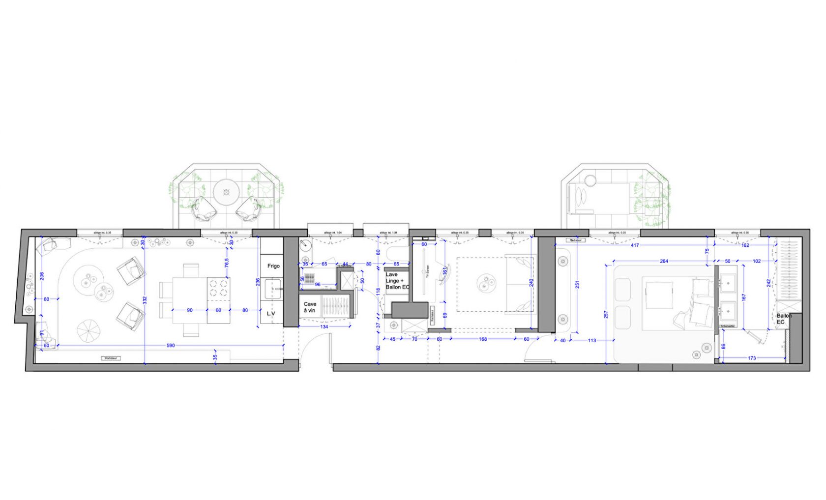 Dernier étage avec balcons et vue dégagée