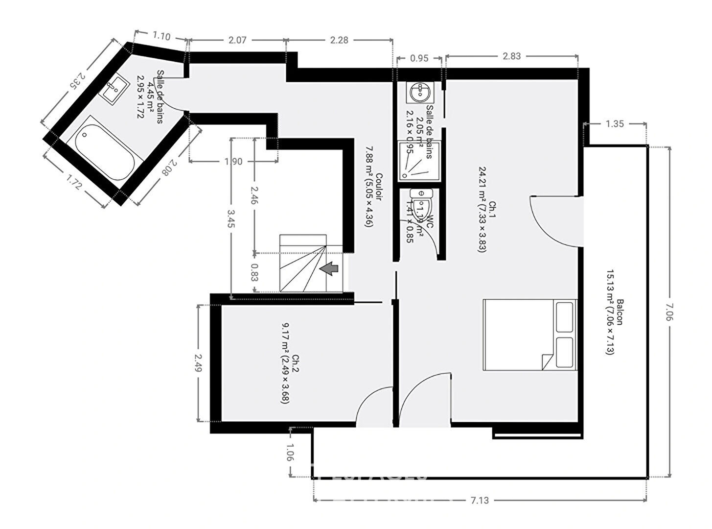Duplex lumineux avec terrasses plein Sud-Ouest