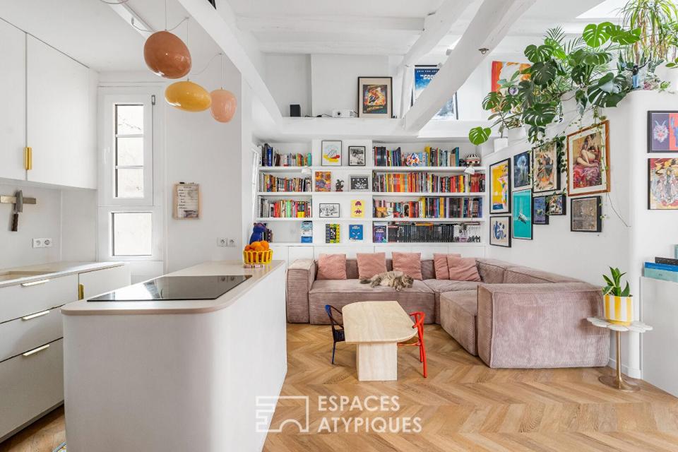 Dernier étage sous les toits repensé par architecte dans le Haut Marais