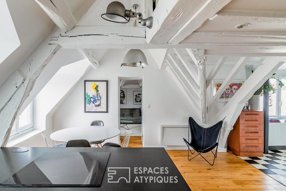 Dernier étage lumineux avec vue sur les toits de Paris