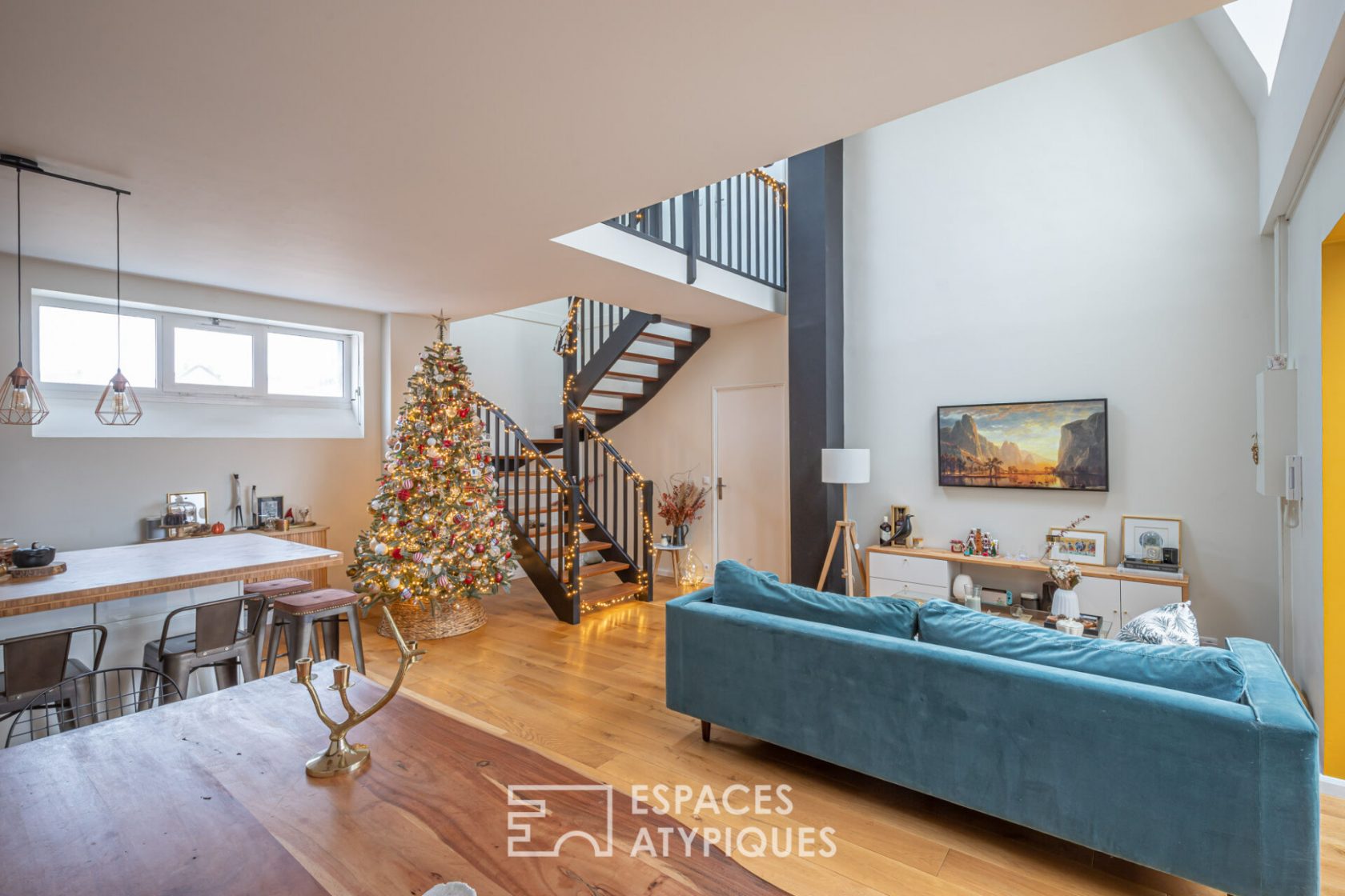 Contemporary duplex in an old library