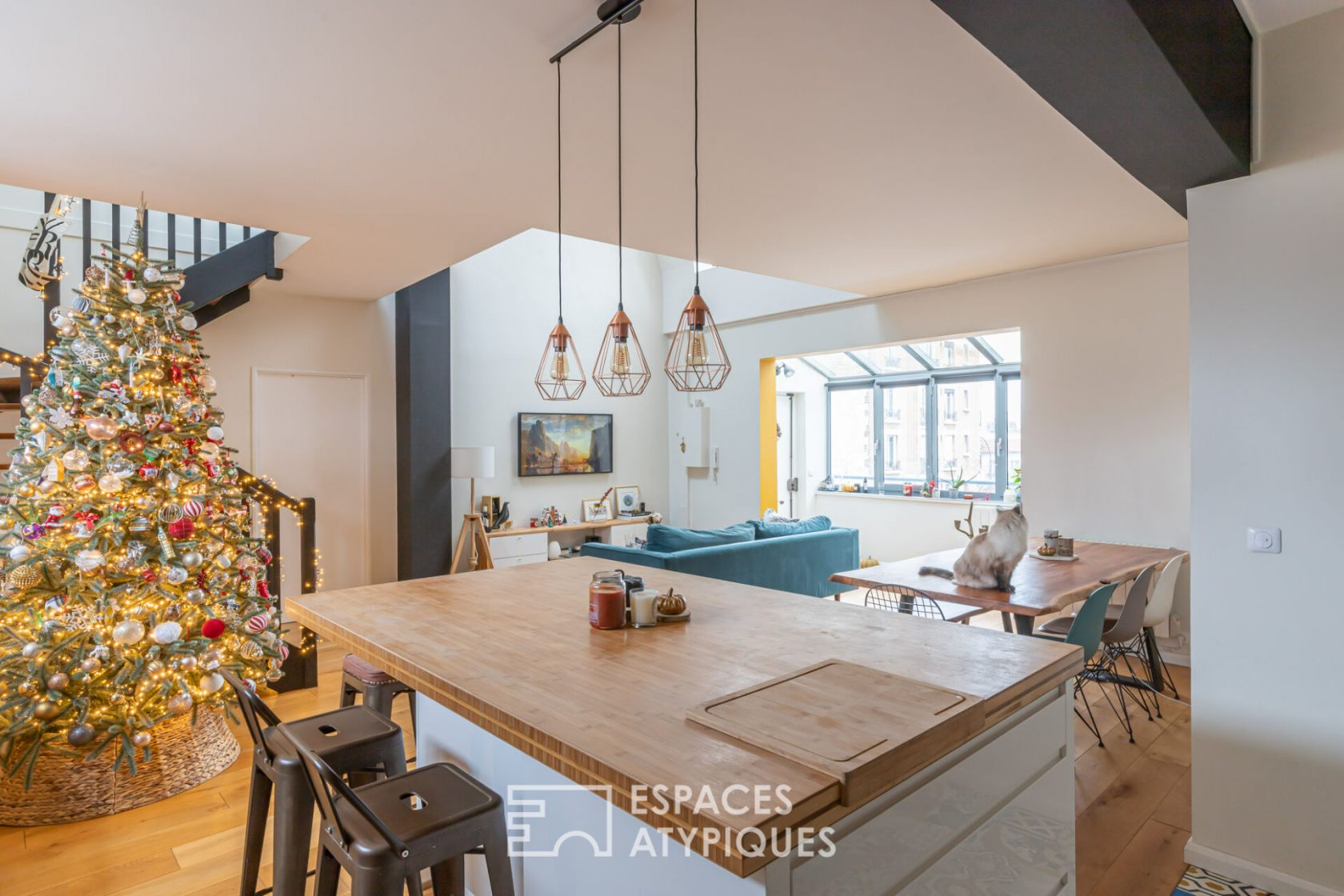 Contemporary duplex in an old library