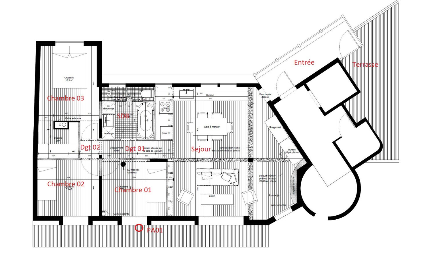 Top floor with tree-lined terrace