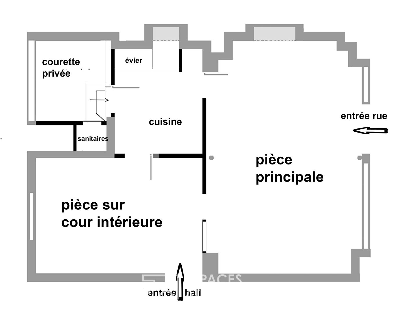 Local commercial à repenser sur rue et cour